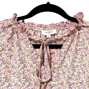 Umgee Womens Pink Floral Tiered High Low Sleeveless Ruffle Tie‎ Neck Dress L NEW thumbnail 3