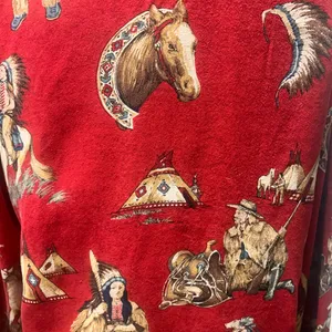 Vtg Sharon Young Western Shirt Size 10 Red Cowboy and Native American Indians thumbnail 4