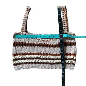 Zara Knit Crochet Crop Top Brown Tan Size Small Boho Cottage thumbnail 4