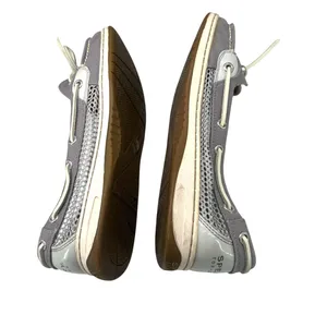 Sperry 8 Angelfish Linen Boat Shoe Womens Grey Flats Preppy loafer Open Weave thumbnail 4