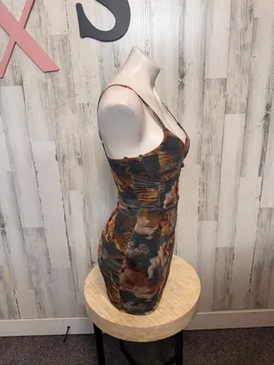 Primark Print Mesh Mini Dress Womens 2XS Bodycon Ruched thumbnail 6