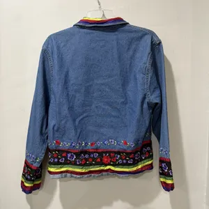 Tantrums Blue Denim Floral Embroidered Button‎ Up Jean Jacket Women's Medium VTG thumbnail 7