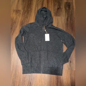Nwt quince Mongolian Cashmere Full-Zip Hoodie $120 S spring charcoal knit casual thumbnail 6