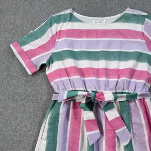 Ces Femme Striped Short Sleeve Dress Women's Large Belted Round Pink Green Purpl thumbnail 2