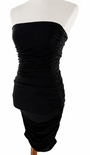 SheIn NWT Women’s Black Strapless Ruched Bodycon Mini Dress Size Small thumbnail 1