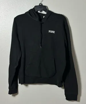 PINK Victoria's Secret Women Black Hoodie Sweater‎ Pullover Size L thumbnail 1