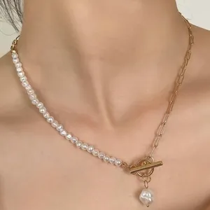 Natural Ocean Pearl Pendant Charm Natural Pearls gold chain necklace toggle clsp thumbnail 1