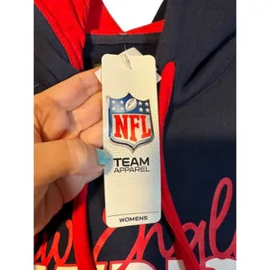 NFL Navy Blue Red Striped Hooded Patriots Boston Football Pullover Women Sz XL thumbnail 7