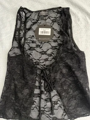 White Fox Boutique Black lace tie front crop thumbnail 2