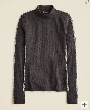 NWT J.Crew Premium Rib Turtleneck Long Sleeve Top Whipstitch Trim - Stitch loose thumbnail 1