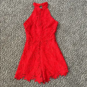 Astr Vibrant Red Lace Romper thumbnail 1