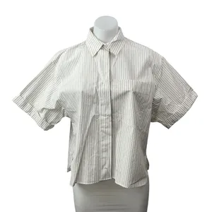 Zara Women's White Beige Striped Short Sleeve Pocket Button Down Shirt Top Sz XS thumbnail 1