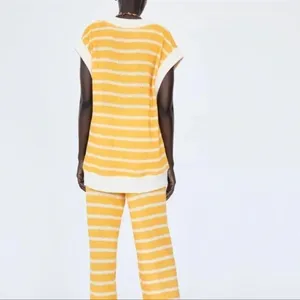 Zara Yellow and White Striped Zara V-Neck Sleeveless Knit Sweater Medium (NWT) thumbnail 7