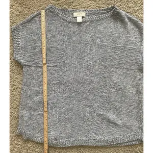 Ann Taylor Loft Women's Short Sleeve Blue White Rayon Blend Soft Sweater Large M thumbnail 6