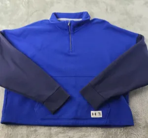 Under‎ Armour Women’s Medium Blue Color block 1/4 Zip Mock Cropped Sweatshirt thumbnail 1