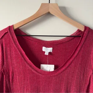 True Craft Red Babydoll Top Long Sleeve round neck cotton blend solid ribbed NWT thumbnail 8