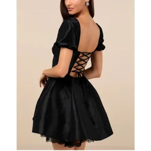 Lulu’s Mini Dress Taffeta Lace Puff sleeve Enchanting Princess Size S Black thumbnail 8