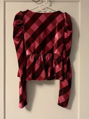 Anthropologie Maeve plaid velvet babydoll top puff sleeves size medium boho thumbnail 5