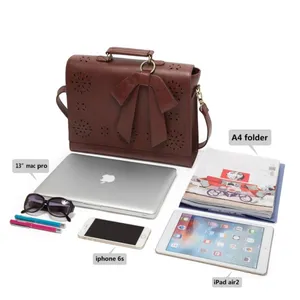 Ecosusi Leather Laptop Messenger Bag Briefcase Satchel Work Brown Bow thumbnail 4