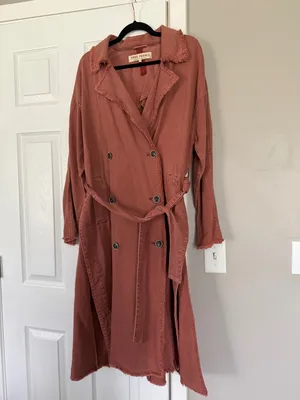 Free People Dusty Rose Long Coat Jacket Belted Double Breasted Trench Coat thumbnail 7