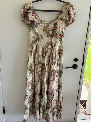 LOVESHACKFANCY EXLEY MIDI SHINNING JEMSTONE DRESS floral cottagecore lace thumbnail 3