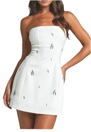 Angel Biba Astrid Mini Dress White Strapless Rhinestone Beaded NWT XL thumbnail 1