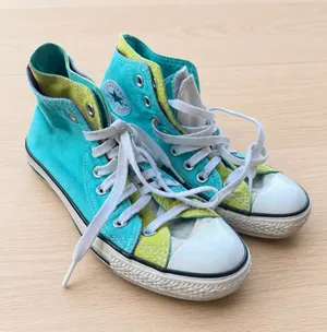 Custom Converse All Star Women’s 9 Turquoise Colorblock High Top thumbnail 1