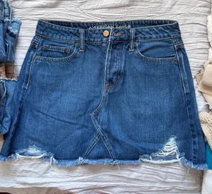 American Eagle Outfitters Dark Blue Distressed Denim Skort thumbnail 1