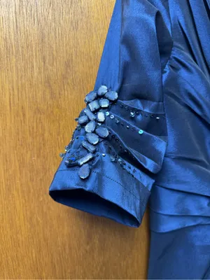Tadashi Shoji Side Ruched Jeweled Beaded Long Maxi Gown Dress Navy Blue 8 thumbnail 9