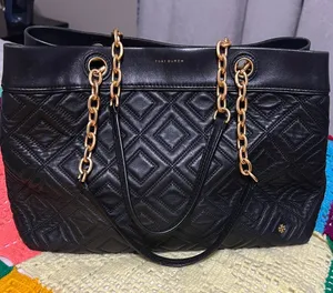 Tory Burch Black Quilted Leather Shoulder Bag with Gold Chain Handles thumbnail 1