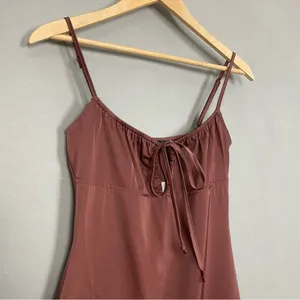 NWT Kendall +‎ Kylie Slip Drsss FLAWS Brown Size XS Midi Tie Milkmaid Satin thumbnail 14