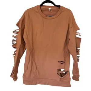 ALO Yoga Fade Distressed Pullover Crewneck Sweatshirt Womens Small Tan thumbnail 2