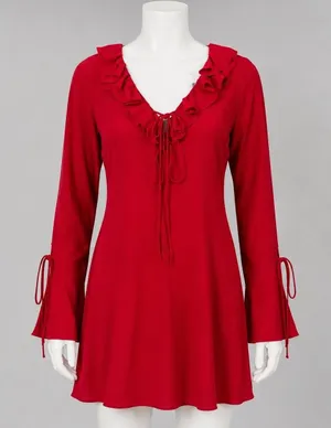 Red Wild Fable Small Dress Mini Ruffle Bell Sleeve Ties Small Festive Holiday‎ thumbnail 1