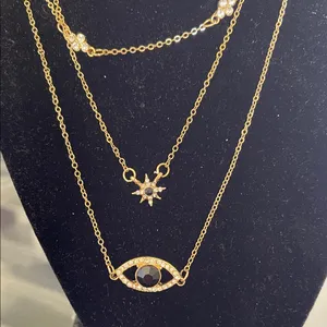 Steve Madden 3 Elegant Gold Layered Necklaces evill eye, star thumbnail 2