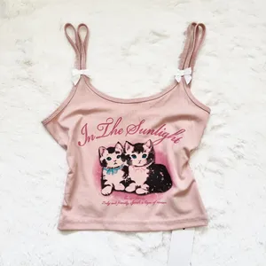 Dazy Cute Kitten Graphic Bow Tank Top XS thumbnail 1