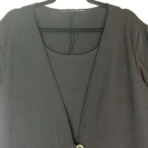 Black Textured Knit Short Sleeve One Button Front Mini Dress Large LBD‎ Workwear thumbnail 3