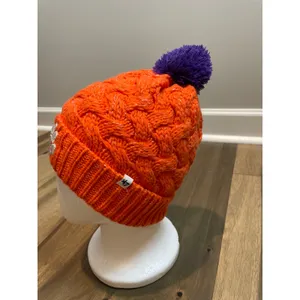 ’47 Brand Beanie One Size Orange Knit Metallic Thread Purple White Logo EUC thumbnail 3