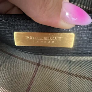Burberry Vintage Clutch Bag Medium Black Leather Check Canvas Strap Hardware thumbnail 5