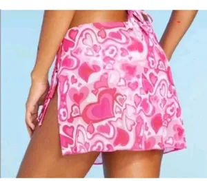 Wild Fable Women's Mesh Side Tie Cover Up Skirt Pink Heart Print thumbnail 2