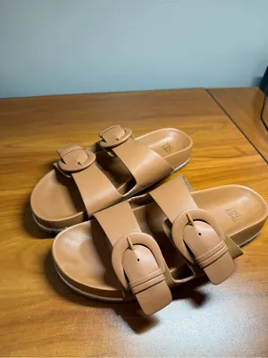 Time and Tru Double Buckle Slip On Sandal Tan Brown Cognac Casual‎ Comfort 8 thumbnail 3