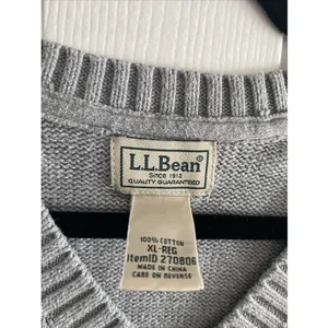 LL Bean‎ V-Neck Sweater Womens XL Grey Classic Cotton Knit Pullover Heritage thumbnail 3