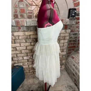 Adrianna Papell dress strapless formal cream jeweled sheer tired skirt thumbnail 7