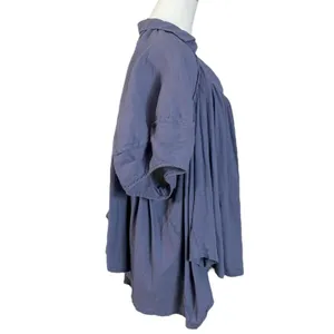 Free People Bohemian Billowy Oversized Sunray Babydoll Top Blue Granite XL thumbnail 8