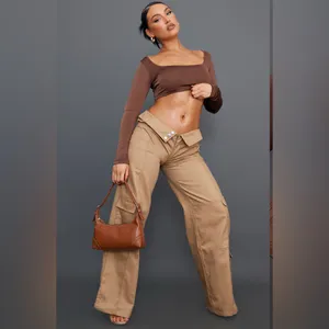 Pretty little thing DARK BROWN SLINKY SQUARE NECK CROP TOP SZ:4 thumbnail 2