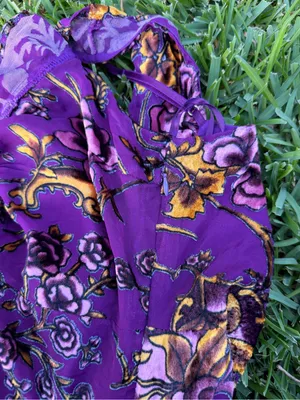 NWT Honey Punch Purple Floral Velvet Burnout Cold Shoulder Midi Dress M thumbnail 8