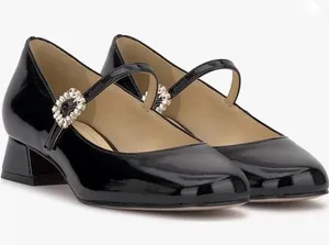 Jessica Simpson Black Patent Mary Jane Flats with Rhinestone Buckle Size 7.5 thumbnail 1