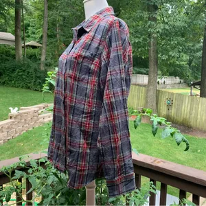 LL Bean Shirt Women Medium M Gray Scotch Plaid Flannel Slightly Fitted Top thumbnail 3