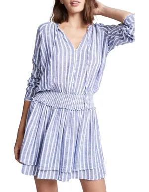 Rails Jasmine Parisian Blue Striped Linen Blend‎ Smocked Mini Dress Womens XS thumbnail 1