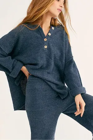 Free People Beach Hailee Sweater Set Size L Navy Blue thumbnail 1