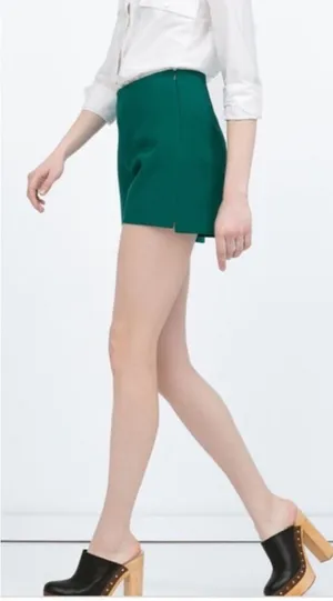 Zara Emerald Green High Waisted‎ Shorts medium thumbnail 1